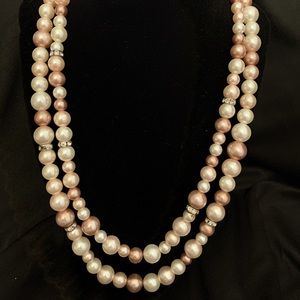 Vintage 2 strand pink, ivory, faux pearl necklace